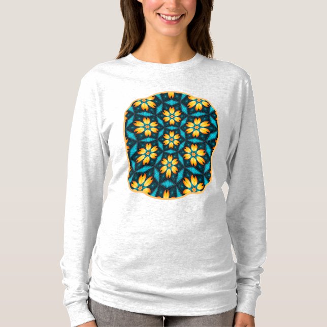 Gult Abstrakt Flowers T Shirt (Framsida)