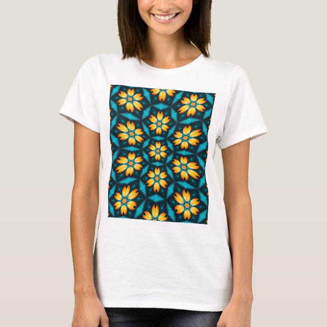 Gult Abstrakt Flowers T Shirt (Framsida)
