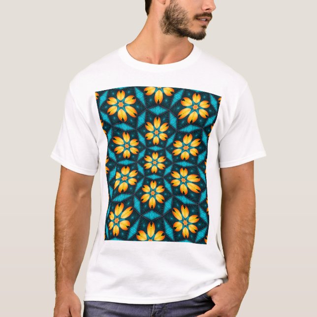 Gult Abstrakt Flowers T Shirt (Framsida)