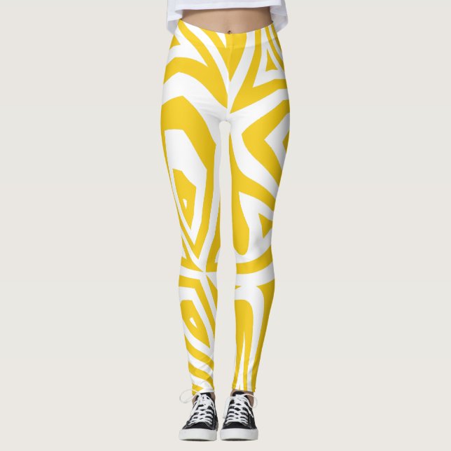 Gult Abstrakt Zebra tryck Womens Leggings (Framsida)