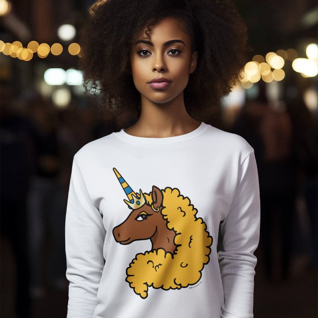 Gult Afro Unicorn T Shirt (AI generated model wearing long sleeve t-shirt)