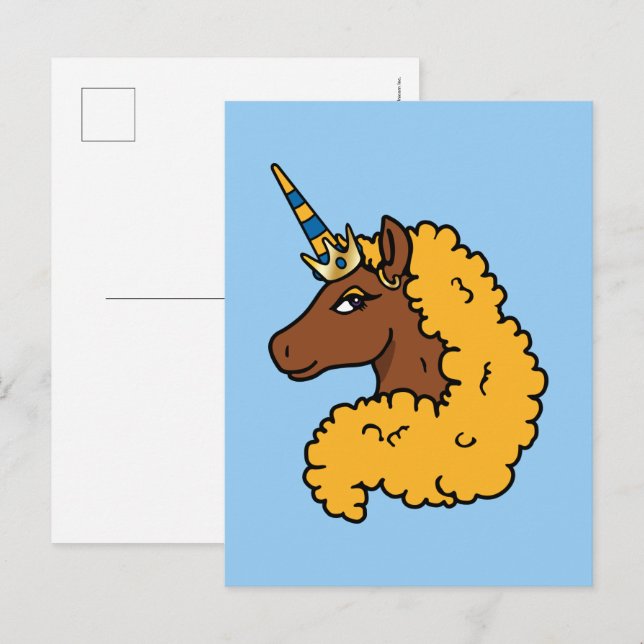Gult Afro Unicorn Vykort (Fram/baksida)