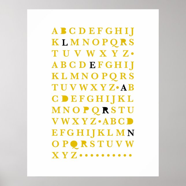 Gult Alphabet Lär dig Brev Modern Typografi ABC Poster (Framsidan)