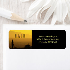 Gult Amber Sunset Cactus Arizona Desert Returadress Etikett