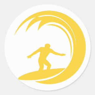 Gult Amber Surfing Runt Klistermärke