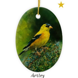 Gult American Goldfinch Bird Painting Year Julgransprydnad Keramik
