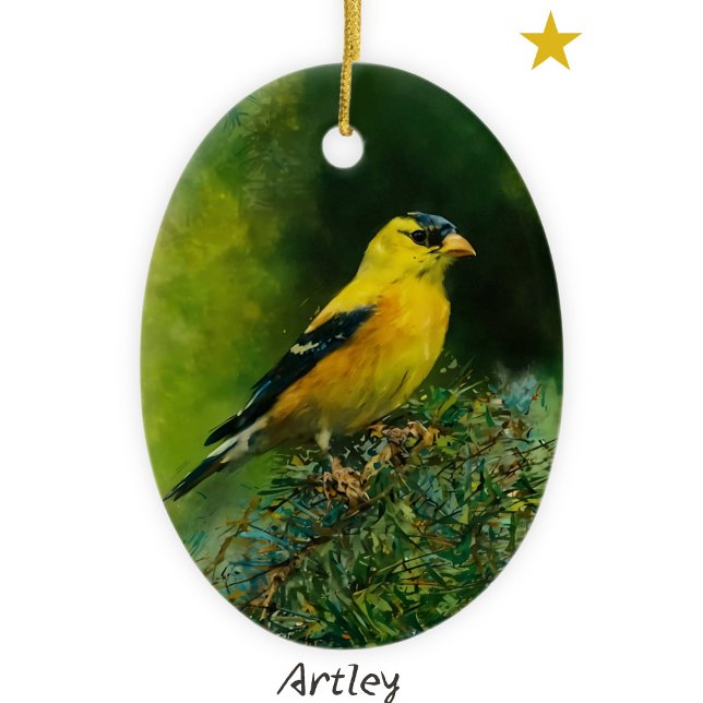 Gult American Goldfinch Bird Painting Year Julgransprydnad Keramik (Skapare uppladdad)