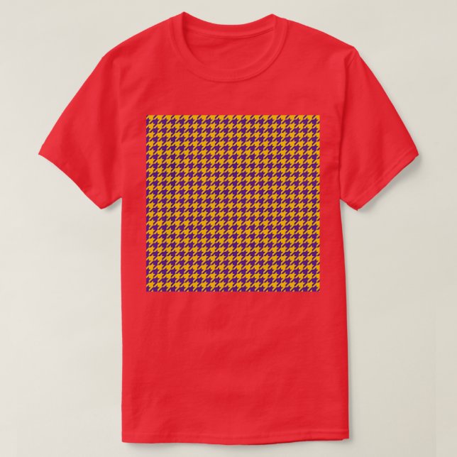 Gult amp Lila Houndstooth Mönster T Shirt (Design framsida)