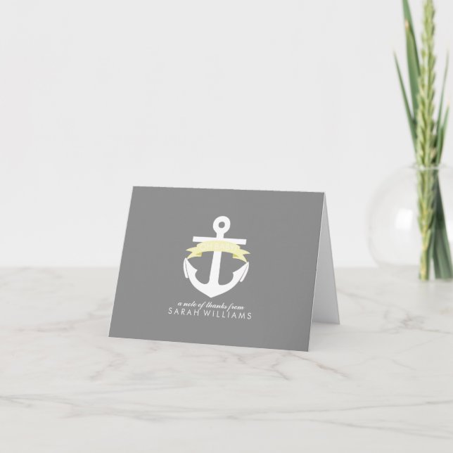 Gult Anchor Nautical Baby Shower Tack Kort (Framsida)