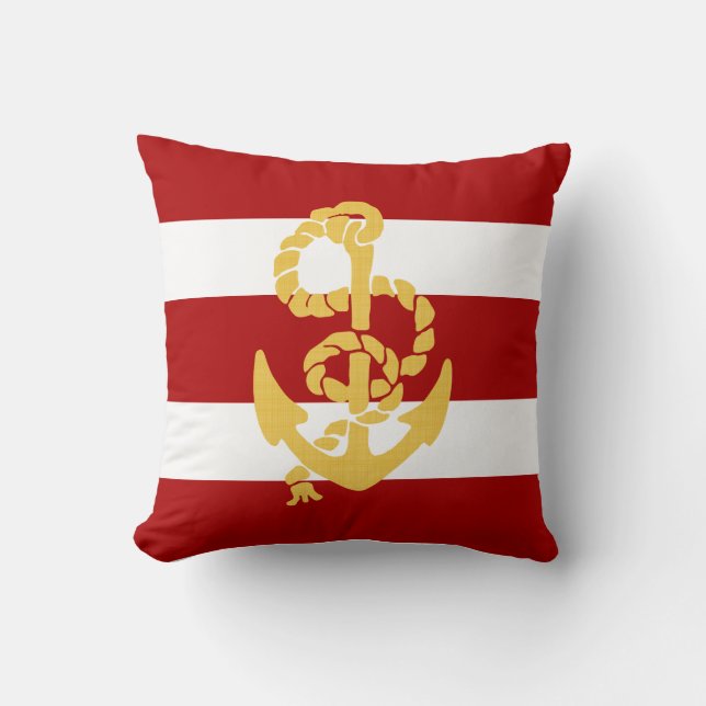 Gult Anchor Red and White Stripe Background Kudde (Framsida)