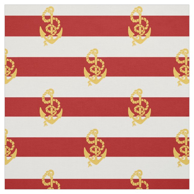 Gult Anchor Red and White Stripe Background Tyg (Provkarta)