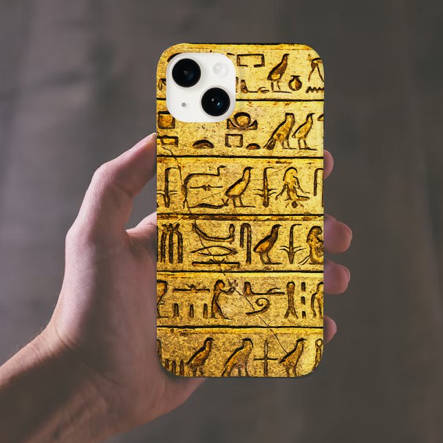 Gult Ancient Egyptian Hieroglyph iPhone 14 Fodral (Skapare uppladdad)