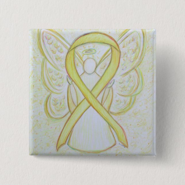 Gult Angel Awareness Ribbon Art Stift Knapp (Framsida)