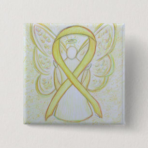 Gult Angel Awareness Ribbon Art Stift Knapp