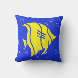 Gult Angel-fisk på Blue PILLOW Kudde
