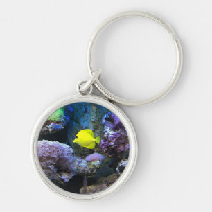 Gult Angelfish Rund Silverfärgad Nyckelring