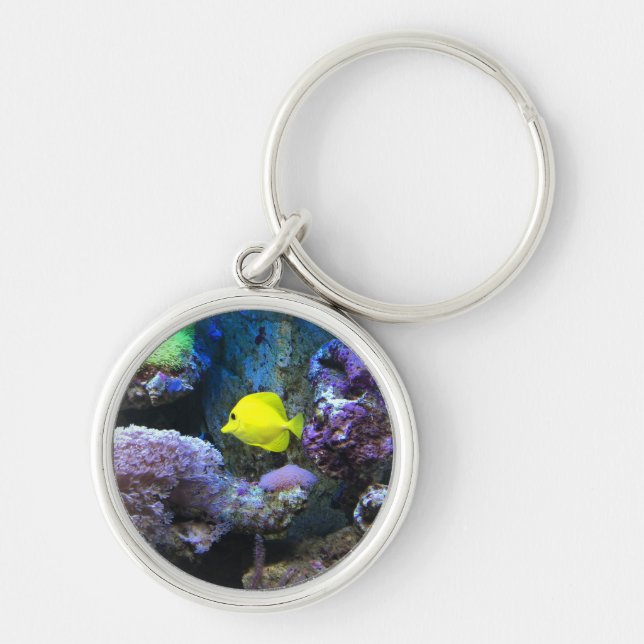 Gult Angelfish Rund Silverfärgad Nyckelring (Framsidan)