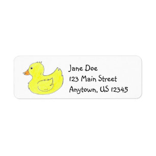 Gult Anka Duckling Rubber Ducky Duckie Labels Returadress Etikett