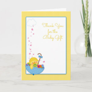 Gult Anka, Paraplla, Hearts, Baby Gift Tack Kort
