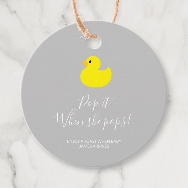 Gult Anka poppar det när hon poppar Gåvor Etiketter (Framsida)