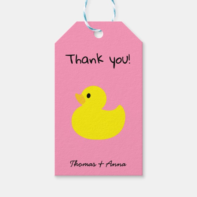 Gult Anka Tack, Rosa Färg Gift Märkre Presentetikett (Framsidan)