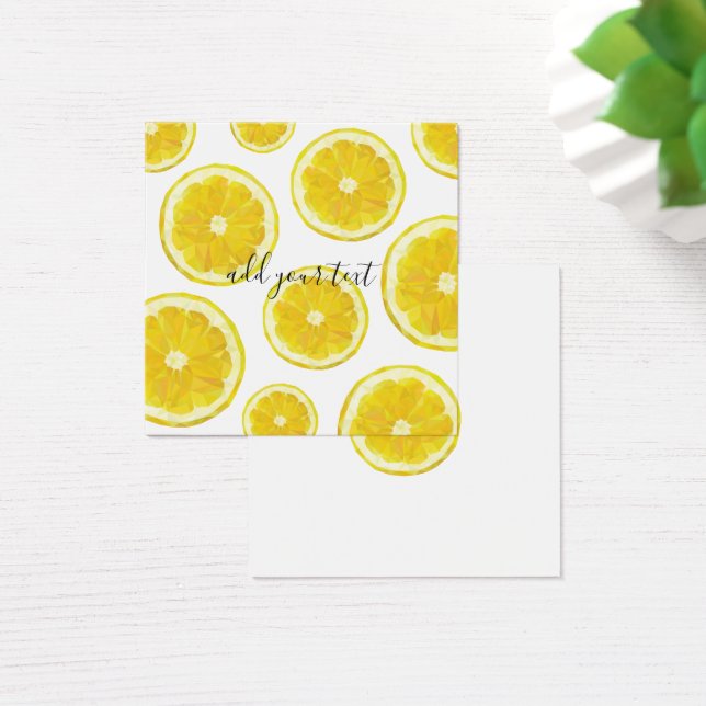 Gult anpassningsbar av färsk citronskiva fyrkantigt visitkort (Skivbord)