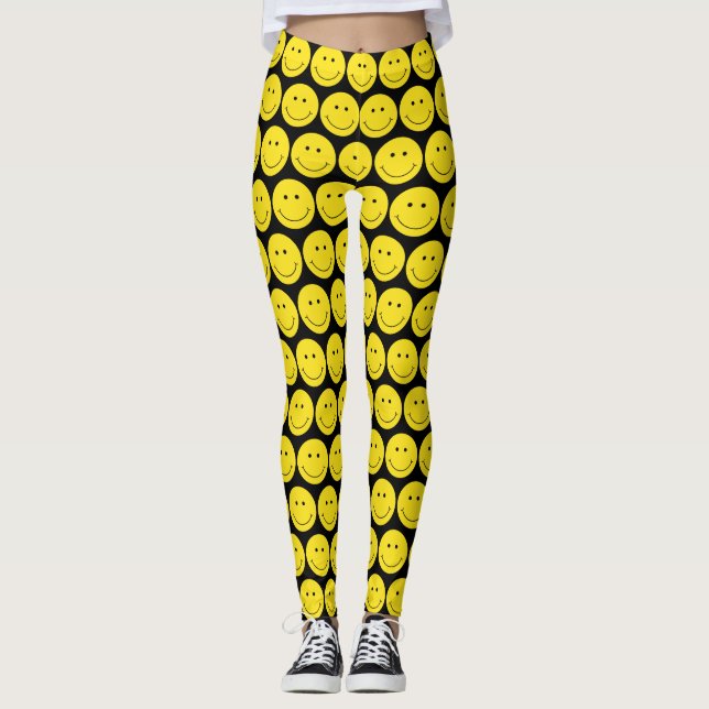 Gult Ansikte Grinning Smile Leggings (Framsida)