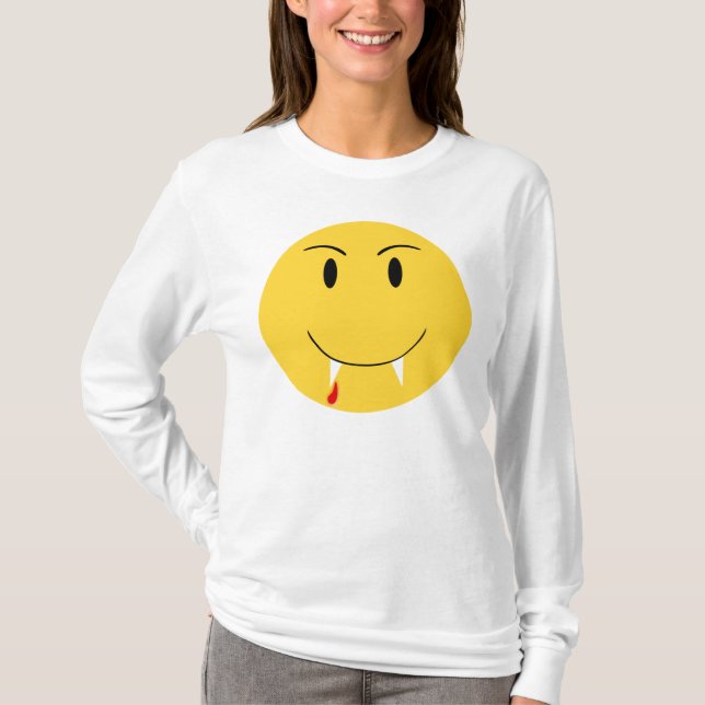 Gult ansikte med vampyrhuggtandskjortan t-shirt (Framsida)