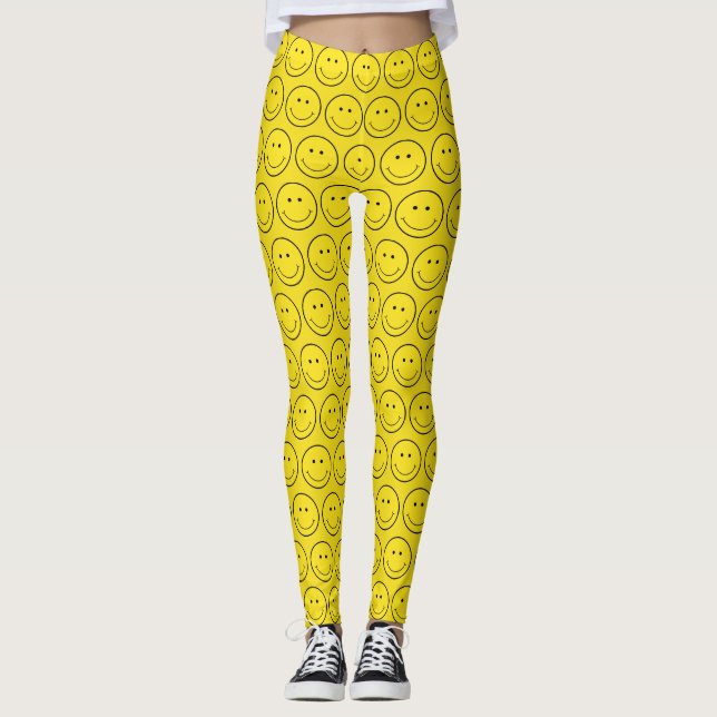 Gult Ansikte Smile Grinning Leggings (Framsida)