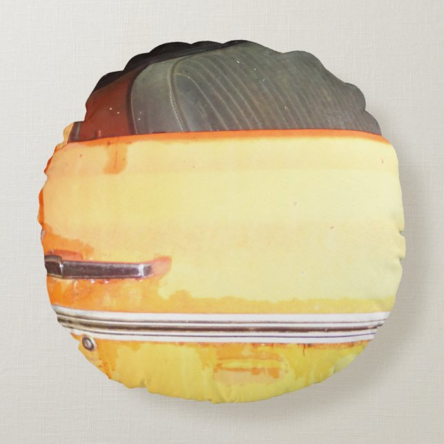 gult antique car silver trim rund kudde (Framsidan)