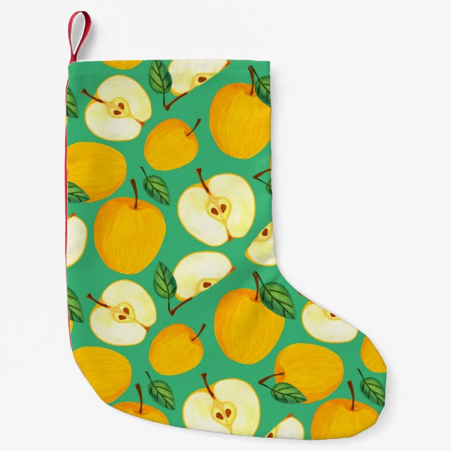 Gult Apple: Juicy Watercolor Mönster. Liten Julstrumpa (Framsidan)