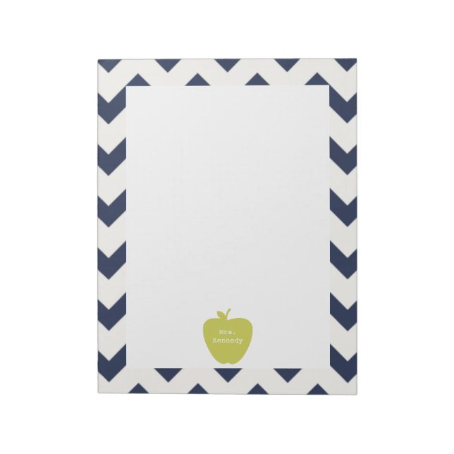 Gult Apple Navy Chevron Teacher Anteckningsblock (Roterad)
