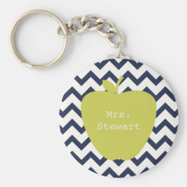 Gult Apple & Navy Chevron Teacher Nyckelring