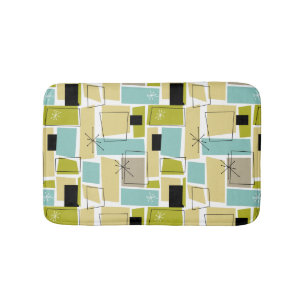 Gult Aqua Blue Grönt Funky Squares Mid Century Badrumsmatta