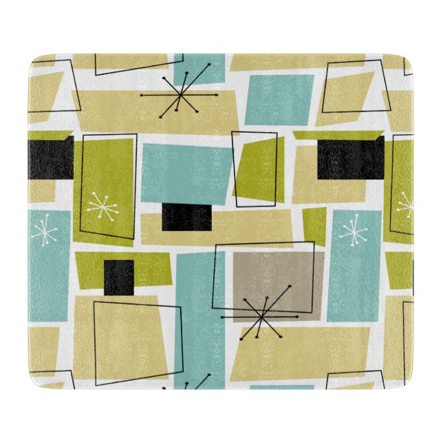Gult Aqua Blue Squares Starburst Mid Century (Framsidan)