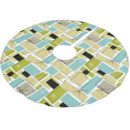 Gult Aqua Blue Squares Starburst Midsekel Julgransmatta Borstad Polyester