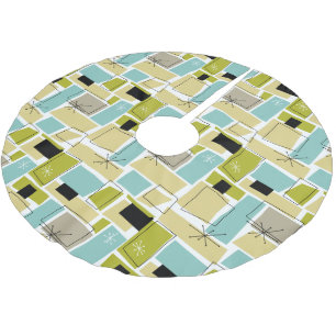 Gult Aqua Blue Squares Starburst Midsekel Julgransmatta Borstad Polyester