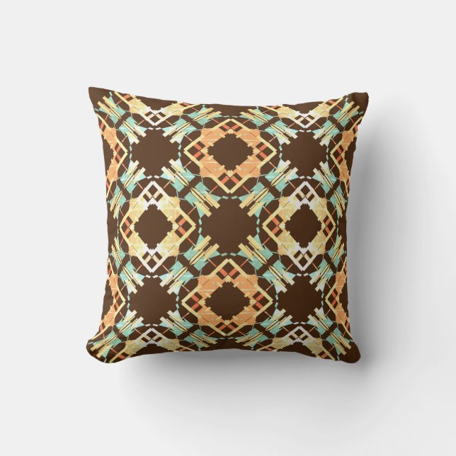 Gult Aqua Coral Brown Diagonal Mosaic Motif Kudde (Framsida)