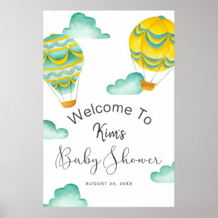 Gult Aqua Luftballongs Baby Shower Välkommen Poster