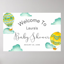 Gult Aqua Luftballongs Baby Shower Välkommen Poster