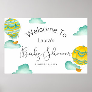 Gult Aqua Luftballongs Baby Shower Välkommen Poster