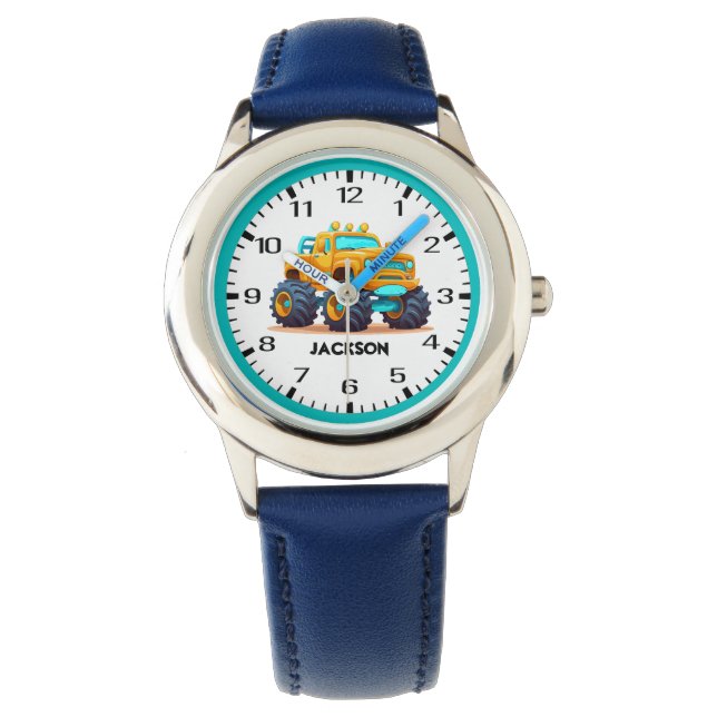Gult Aqua Monster Lastbil Kids Armbandsur (Framsida)