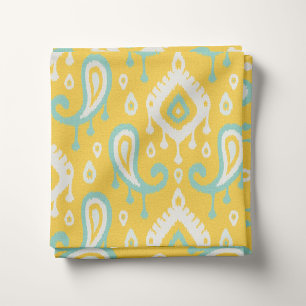 Gult Aqua och Mint Ikat Paisley Tyg