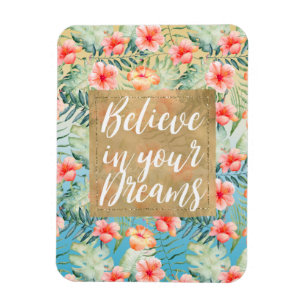 Gult Aqua Rosa Peach Hibiscus Blommigt Guld Dream Magnet