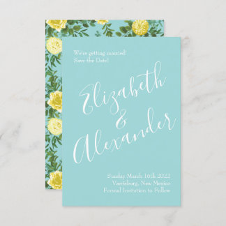 Gult & Aqua Vintage Vår Blommigt Bröllop Inbjudningar