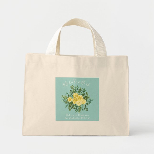 Gult & Aqua Vintage Vår Blommigt Bröllop Mini Tygkasse (Framsidan)