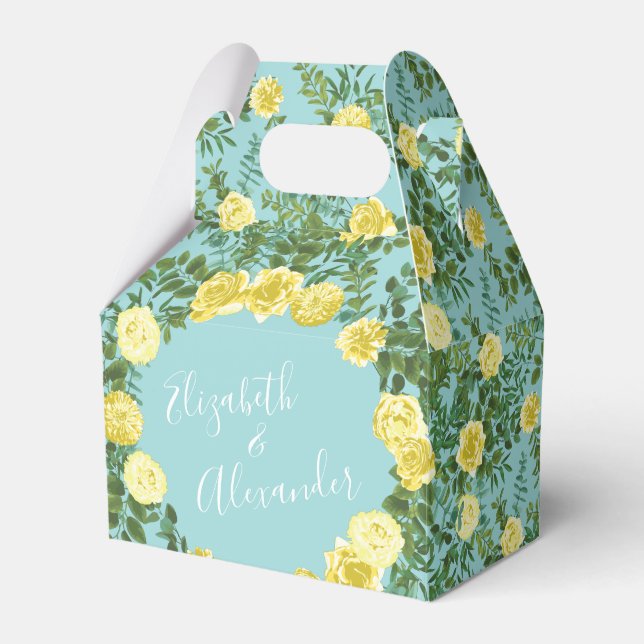 Gult & Aqua Vintage Vår Blommigt Bröllop Presentaskar (Framsidan Sidan)