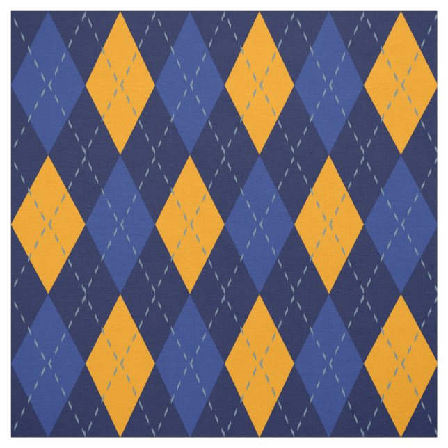 Gult Argyle Mönster vid marinen Blue och Guld Tyg (Provkarta)
