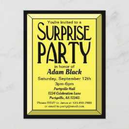 Gult Art Deco Beveled Birthday Surprise Party Inbjudan Vykort
