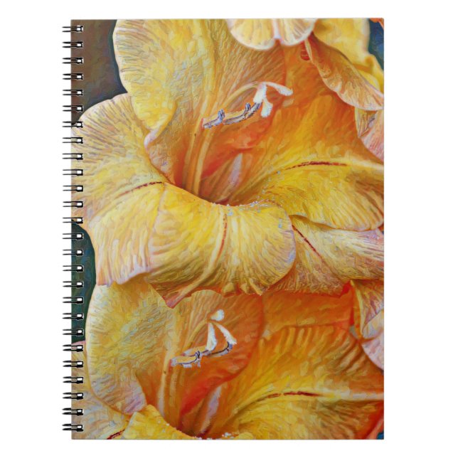 Gult Artsy Gladiolus Flower Journal bärbar dator Anteckningsbok (Framsidan)